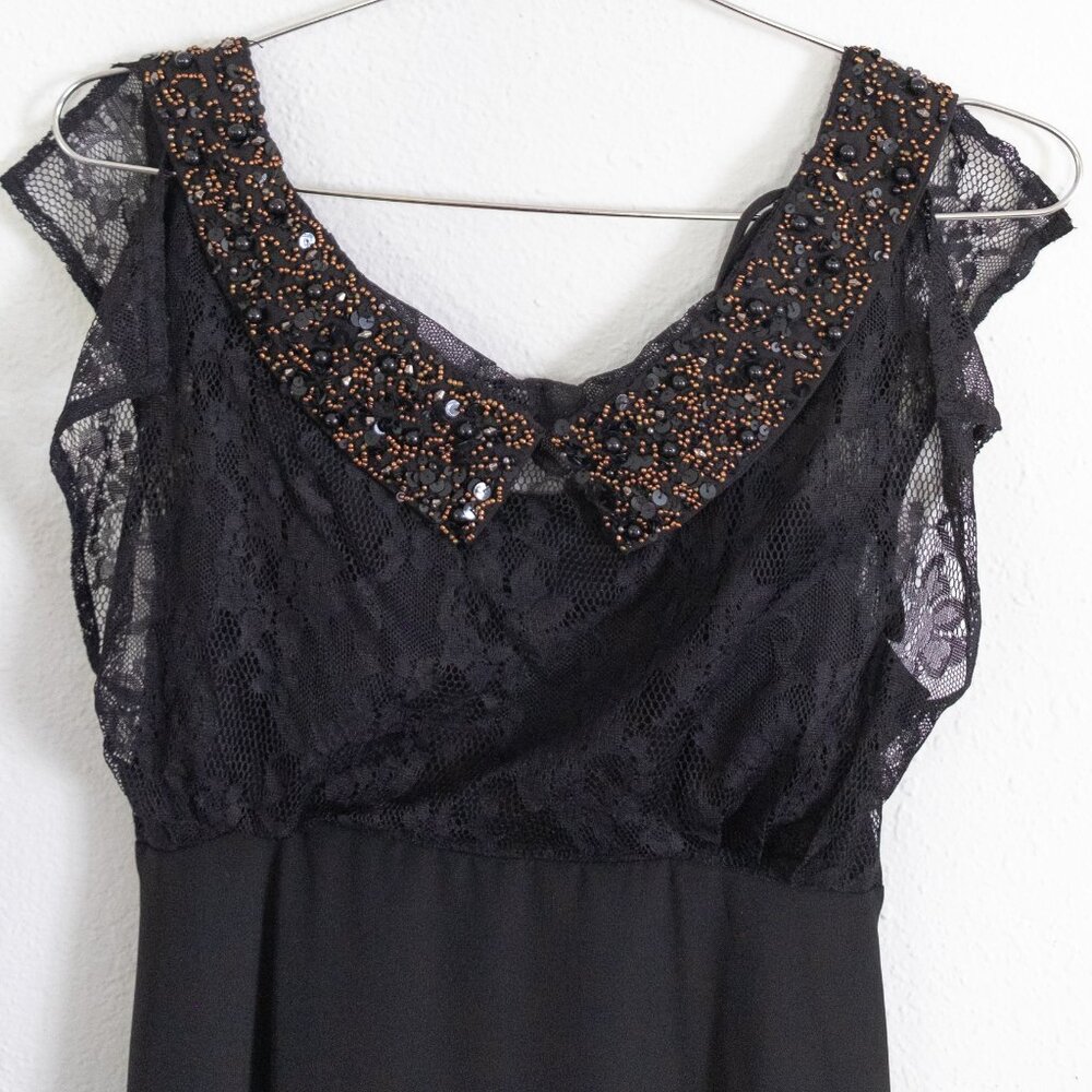 Black midi dress with lace and beading